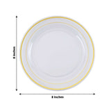 10 Pack | 8inch Très Chic Gold Rim Clear Disposable Salad Plates, Plastic Dessert Appetizer Plates