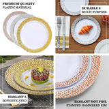 10 Pack | 10inch White Hammered Design Plastic Dinner Plates With Gold Rim