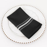 10 Pack Black Spun Polyester Cloth Napkins with White Reverse Stripes, Premium Restaurant Quality