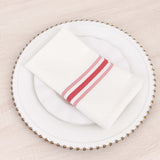 10 Pack White Spun Polyester Cloth Napkins with Red Reverse Stripes