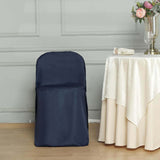 10 Pack Navy Blue Polyester Folding Chair Covers, Reusable Stain Resistant