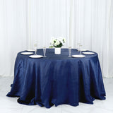 132inch Navy Blue Accordion Crinkle Taffeta Seamless Round Tablecloth