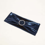 5 pack Metallic Navy Blue Spandex Chair Sashes With Attached Round Diamond Buckles