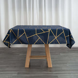 54"x54" Navy Blue Polyester Square Tablecloth With Gold Foil Geometric Pattern