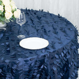 132inch Navy Blue 3D Leaf Petal Taffeta Fabric Round Tablecloth