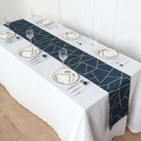 9ft Navy Blue With Gold Foil Geometric Pattern Table Runner