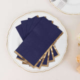 50 Pack Navy Blue Soft 2 Ply Disposable Party Napkins with Gold Foil Edge