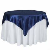 72" x 72" Navy Blue Satin Square Tablecloth Overlay