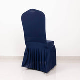 Navy Blue Ruffle Pleated Skirt Banquet Spandex Chair Slipcover, 1-Piece Stretch Fitted Chair Cover