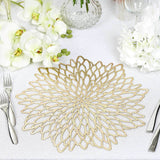 6 Pack Gold Vinyl Placemats, Decorative Floral Non-Slip Round Dining Table Mats 15"