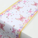 5 Pack White Pink Non-Woven Butterfly Theme Table Runner With Gold Edges