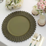 6 Pack | 13inch Matte Olive Green Sunflower Disposable Charger Plates