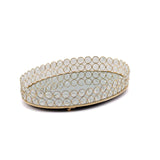 Gold Metal Crystal Beaded Mirror Oval Vanity Serving Tray, Decorative Tray Medium 14x10inch