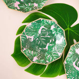 25 Pack | Tropical Palm Leaf 7inch Dessert Salad Paper Plates, Disposable Appetizer Plates Geometric