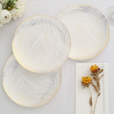 7inch White Gold Wave Brush Stroked Disposable Salad Plates, Plastic Appetizer Dessert Party Plates