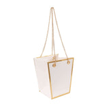 6 Pack White Gold Edge Paper Flower Gift Bags With Metal Chain Handles#whtbkgd