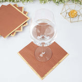 50 Pack | 2 Ply Soft Terracotta With Gold Foil Edge Dinner Paper Napkins