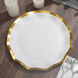 25 Pack | 10inch Matte White / Gold Wavy Rim Disposable Dinner Plates, Round Paper Party Plates