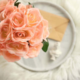 12inches Peach Artificial Velvet-Like Fabric Rose Flower Bouquet Bush