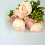 2 Pack | 19inch Cream / Blush Rose Gold Artificial Peony Flower Wedding Bouquets Arrangements