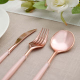 24 Pack | Rose Gold 8inch Modern Flatware Set, Heavy Duty Plastic Silverware With Blush Handles