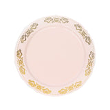 7.5Inch Gold Embossed Blush/Rose Gold Plastic Dessert Salad Plate - Round With Scalloped Edges#whtbkgd