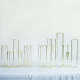 Set of 5 Geometric Gold Frame Test Tube Hydroponic Vases, Conjoined Wedding Centerpieces - 12inch