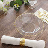 10 Pack Clear Round Plastic Dessert Bowls with Gold Beaded Rim, 12oz Disposable Salad Bowls