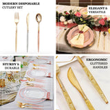 24 Pack | 8 Metallic Gold With Glitter Silverware Set, Modern Premium Plastic Utensil Set