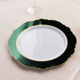 10 Pack 10" Hunter Emerald Green White Disposable Dinner Plates With Round Blossom Design