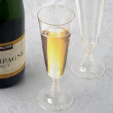 12 Pack | 5oz Gold Glittered Short Stem Plastic Champagne Glasses, Disposable Trumpet Flutes