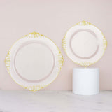 10 Pack | 10inch Clear Gold Leaf Embossed Baroque Plastic Dinner Plates