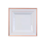 10 Pack - 7inch Rose Gold Trim White Square Plastic Salad Dessert Plates