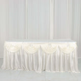 14ft Ivory Pleated Satin Double Drape Table Skirt