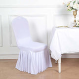 White Ruffle Pleated Skirt Banquet Spandex Chair Slipcover, 1-Piece Stretch Fitted Chair Cover