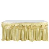 14ft Champagne Pleated Satin Double Drape Table Skirt