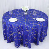 120inch Royal Blue Round Polyester Tablecloth With Gold Foil Geometric Pattern