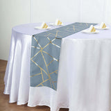 9ft Dusty Blue With Gold Foil Geometric Pattern Table Runner