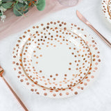 25 Pack | 9inch White Metallic Rose Gold Polka Dot Dinner Paper Plates