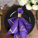 5 Pack | Purple With Geometric Gold Foil Cloth Polyester Dinner Napkins | 20x20inch