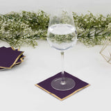 50 Pack Purple Disposable Cocktail Napkins with Gold Foil Edge