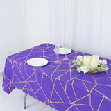 60"x102" Purple Rectangle Polyester Tablecloth With Gold Foil Geometric Pattern