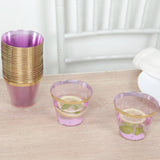 25 Pack 9oz Crystal Purple Gold Rimmed Short Disposable Tumbler Glasses