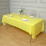 White Yellow Checkered Rectangle Plastic Table Cover, 54x108inch PVC Waterproof Disposable