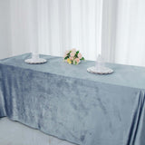 90Inch x 132Inch Dusty Blue Seamless Premium Velvet Rectangle Tablecloth, Reusable Linen