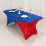 Royal Blue Red Cross Over Stretch Spandex Table Cover 6ft Rectangular Fitted Tablecloth