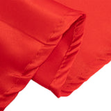 120inch Red Seamless Lamour Satin Round Tablecloth for 5 Foot Table With Floor-Length Drop