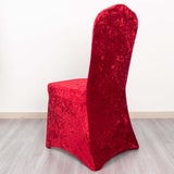 Red Crushed Velvet Spandex Stretch Wedding Chair Cover With Foot Pockets - 190 GSM