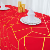 90inch x 132inch Red Rectangle Polyester Tablecloth With Gold Foil Geometric Pattern