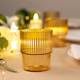 12 Pack Amber Gold Stackable Ribbed Reusable Plastic Tumblers, 7oz Shatterproof Short Drinking Glass